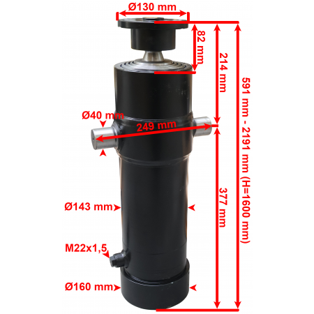 SIŁOWNIK HYDRAULICZNY WYWROTU TELESKOPOWY SKOK 1600 12T L=591 mm